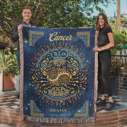 Personalized Cancer Zodiac Woven Blanket Astrology Gift Custom Throw