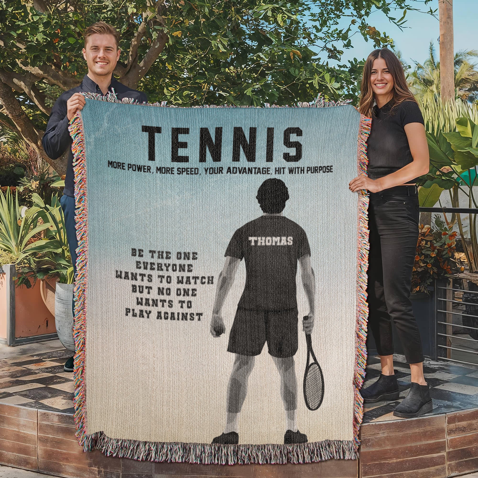Personalized Boys Tennis Woven Blanket – Custom Tennis Gift, Fleece/Sherpa Throw
