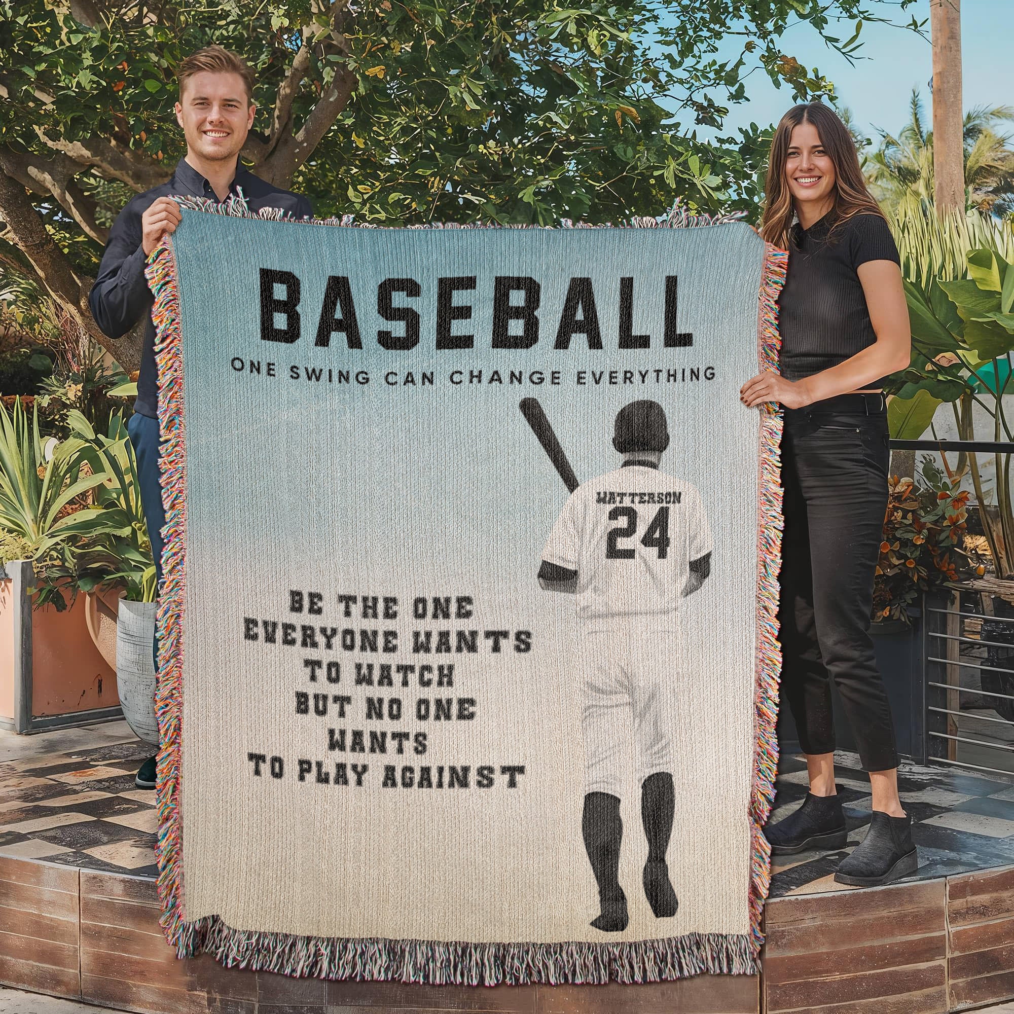 Personalized Baseball Woven Blanket – Boys Baseball Gift, Custom Fleece/Sherpa Throw