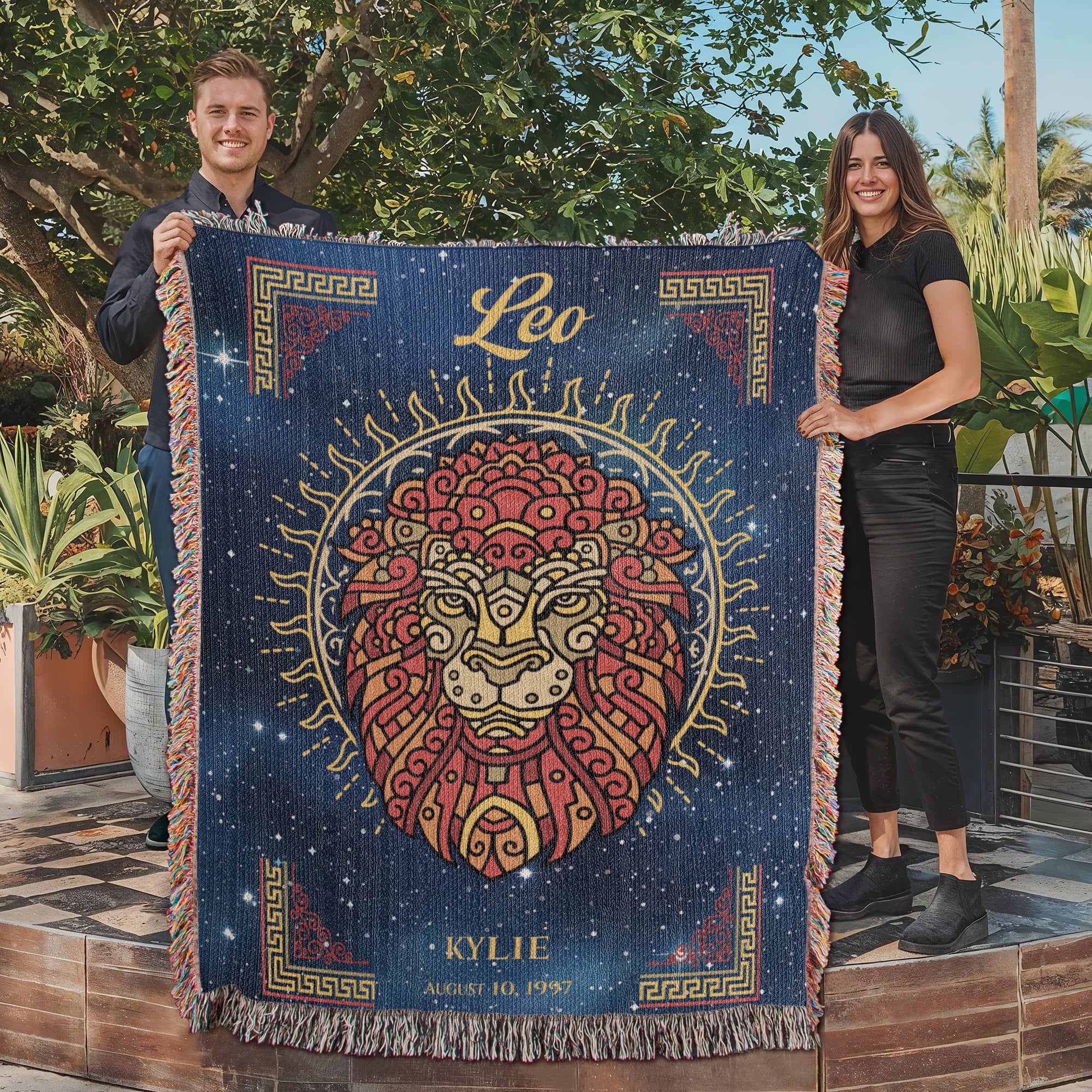 Personalized Leo Zodiac Woven Blanket – Astrology Gift, Custom Fleece/Sherpa Throw