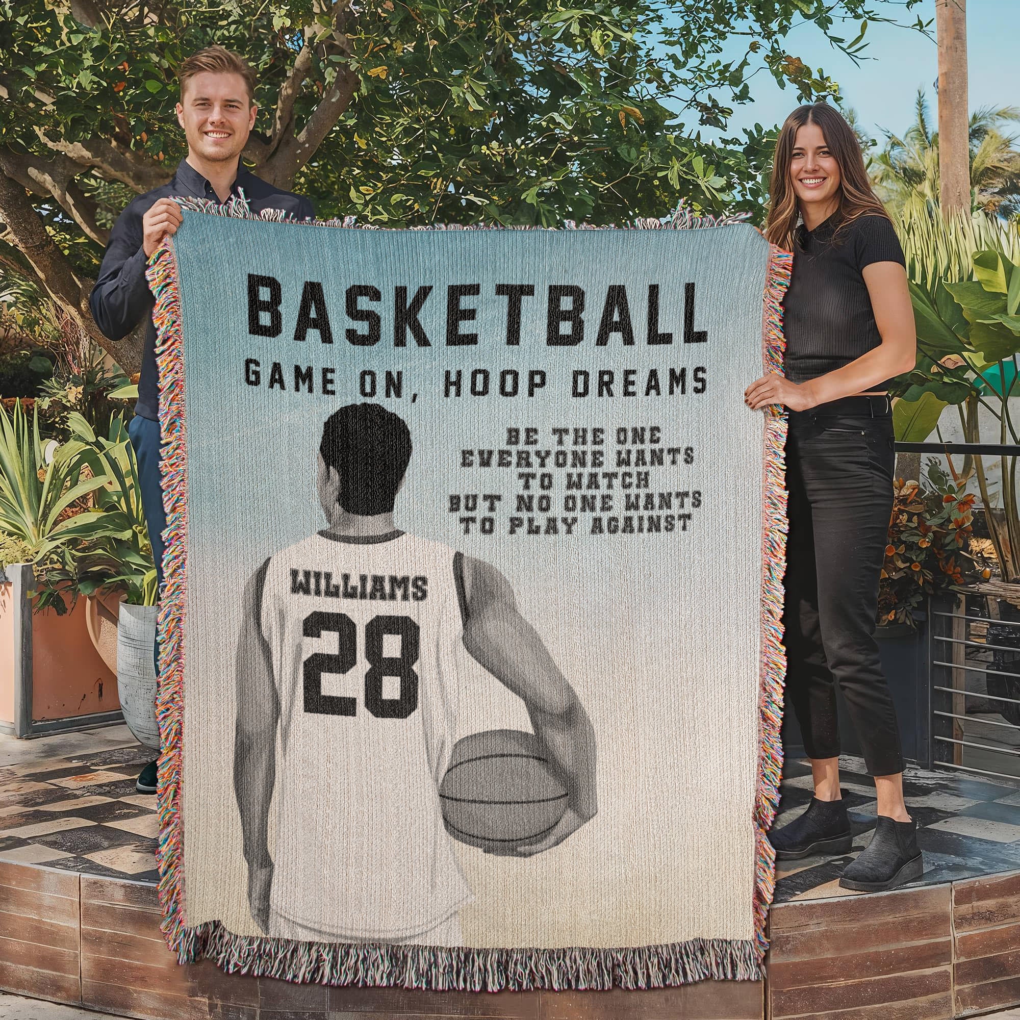 Personalized Basketball Woven Blanket – Boys Basketball Gift, Custom Fleece/Sherpa Throw