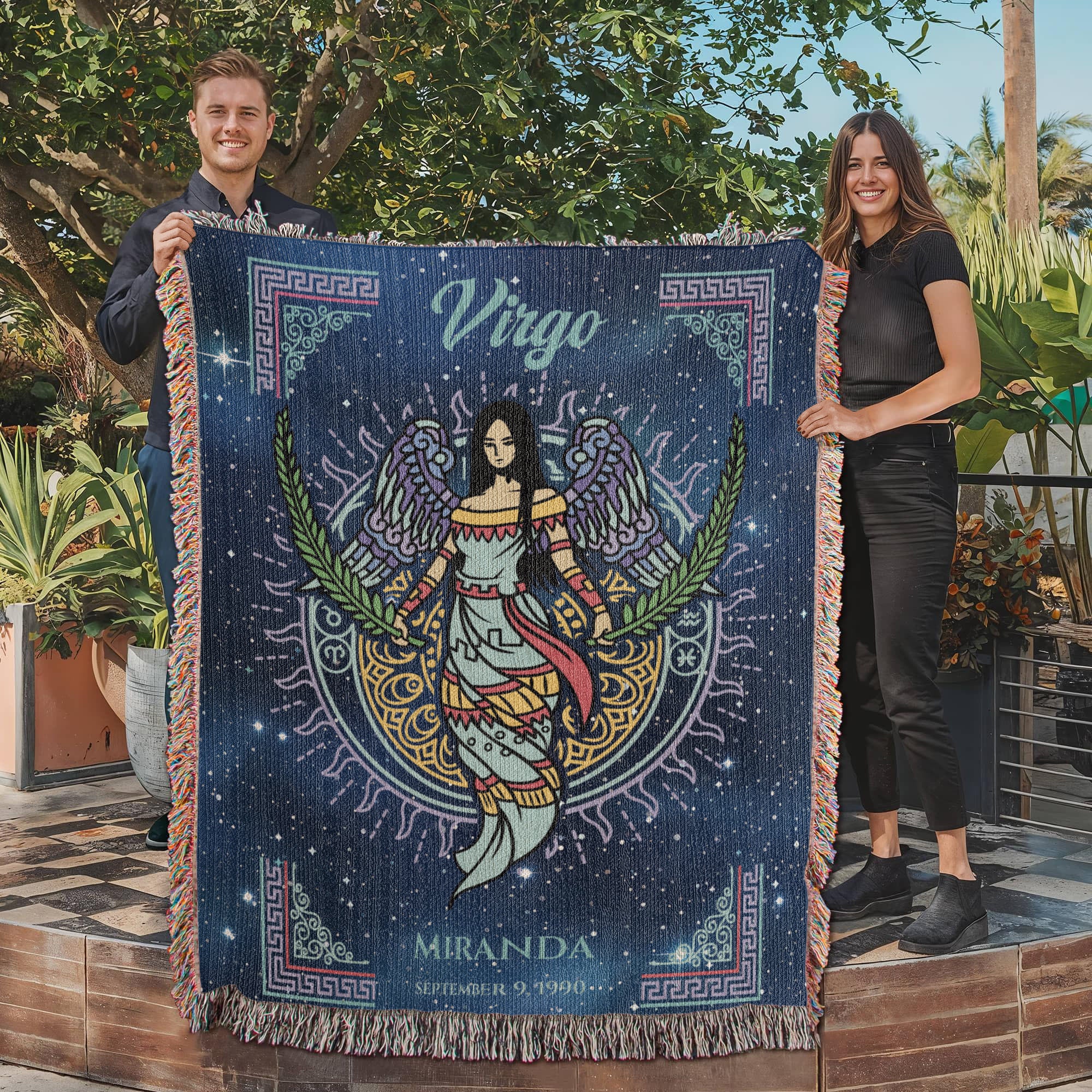 Personalized Virgo Zodiac Woven Blanket Astrology Gift, Custom Throw