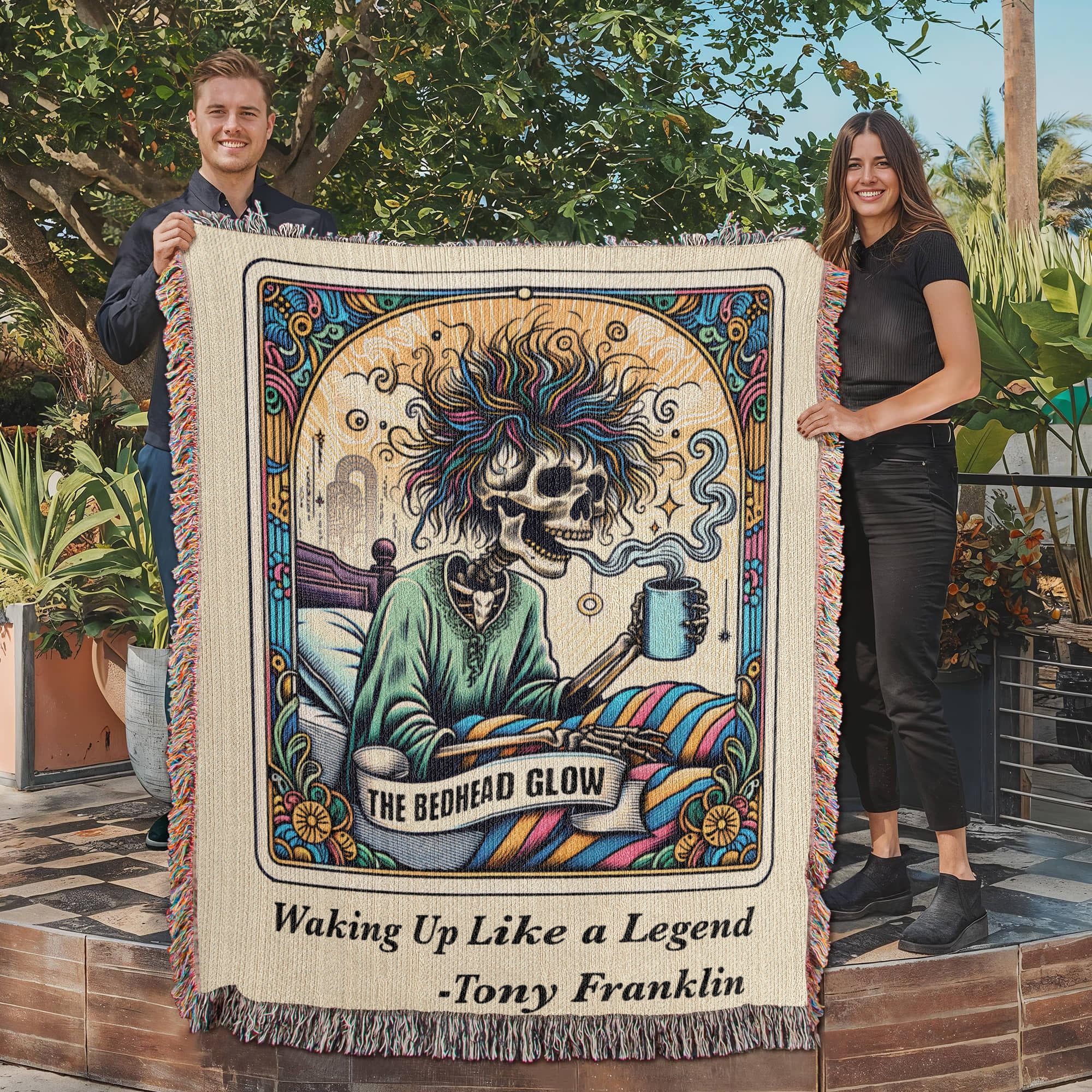 Personalized Bedhead Glow Tarot Card Woven Blanket – Custom Skeleton Gift, Fleece/Sherpa Throw