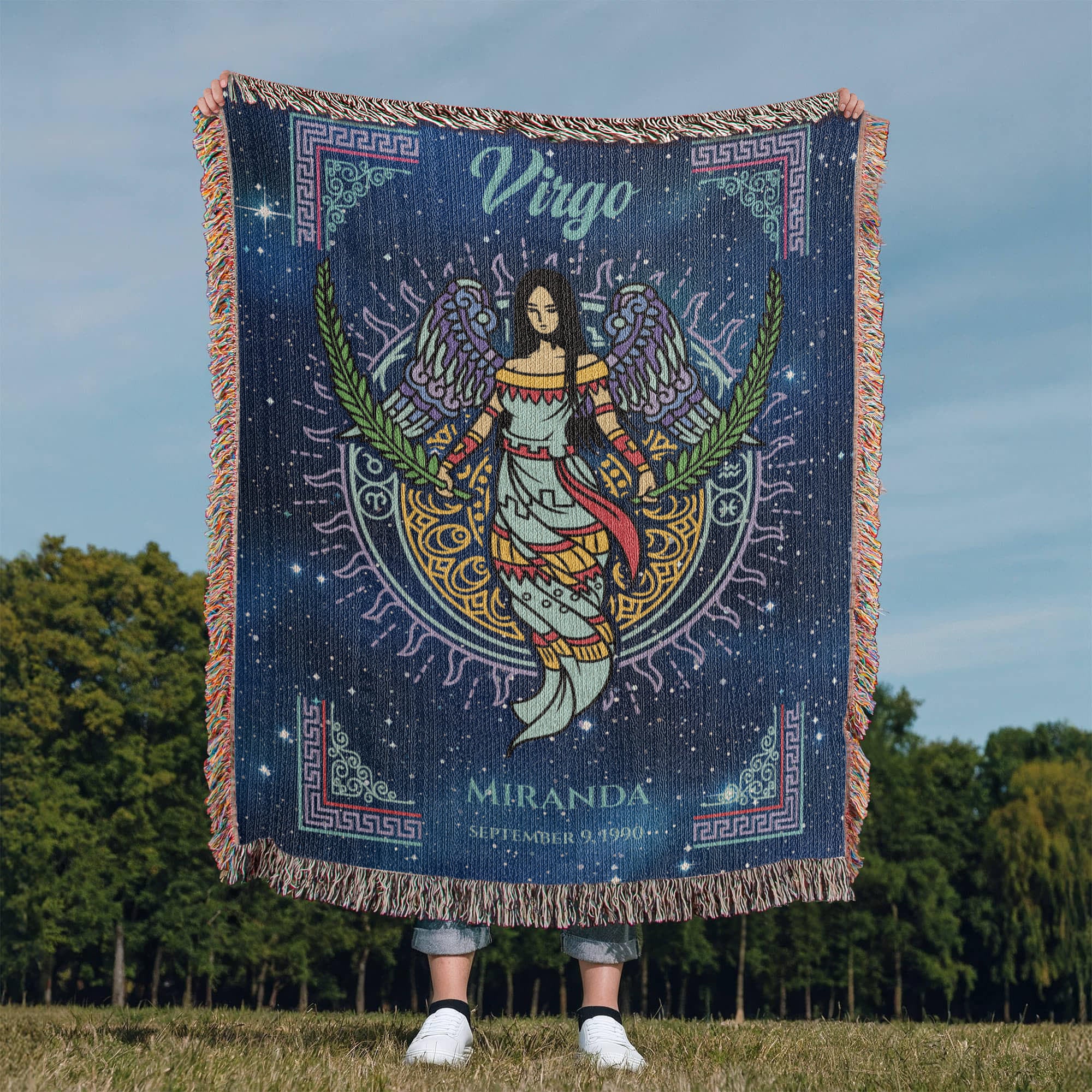 Personalized Virgo Zodiac Woven Blanket Astrology Gift, Custom Throw