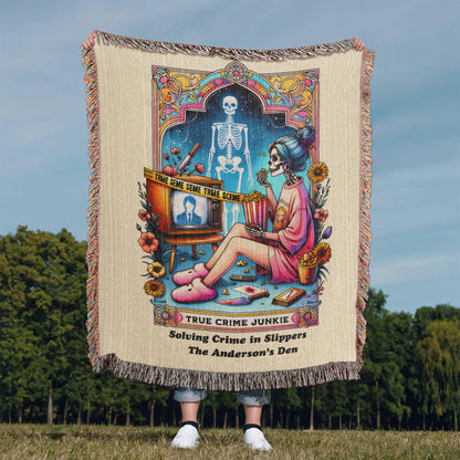 Personalized True Crime Junkie Tarot Card Woven Blanket Custom Gift Throw