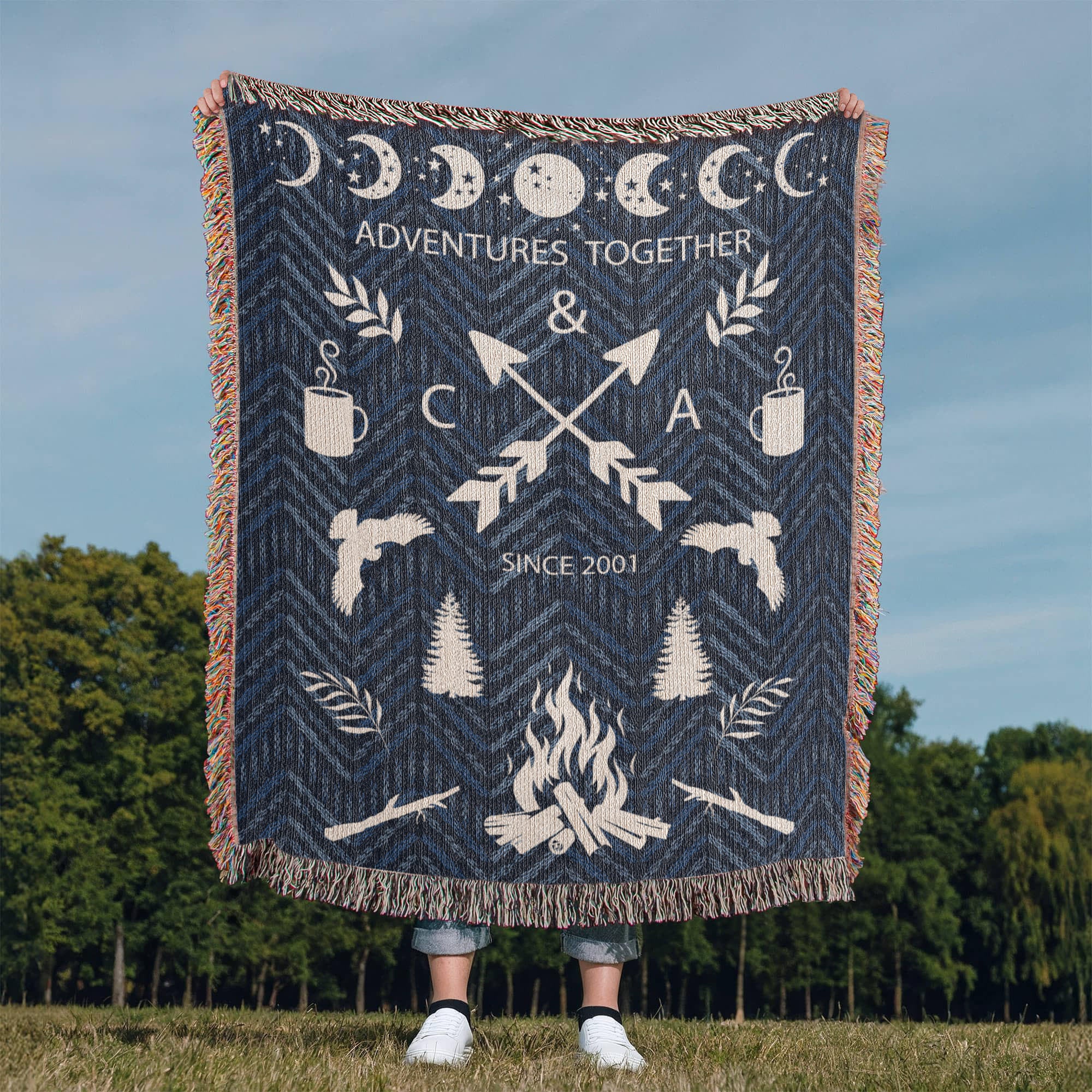 Personalized Camping Woven Blanket – Adventure Together Gift, Custom Fleece/Sherpa Throw