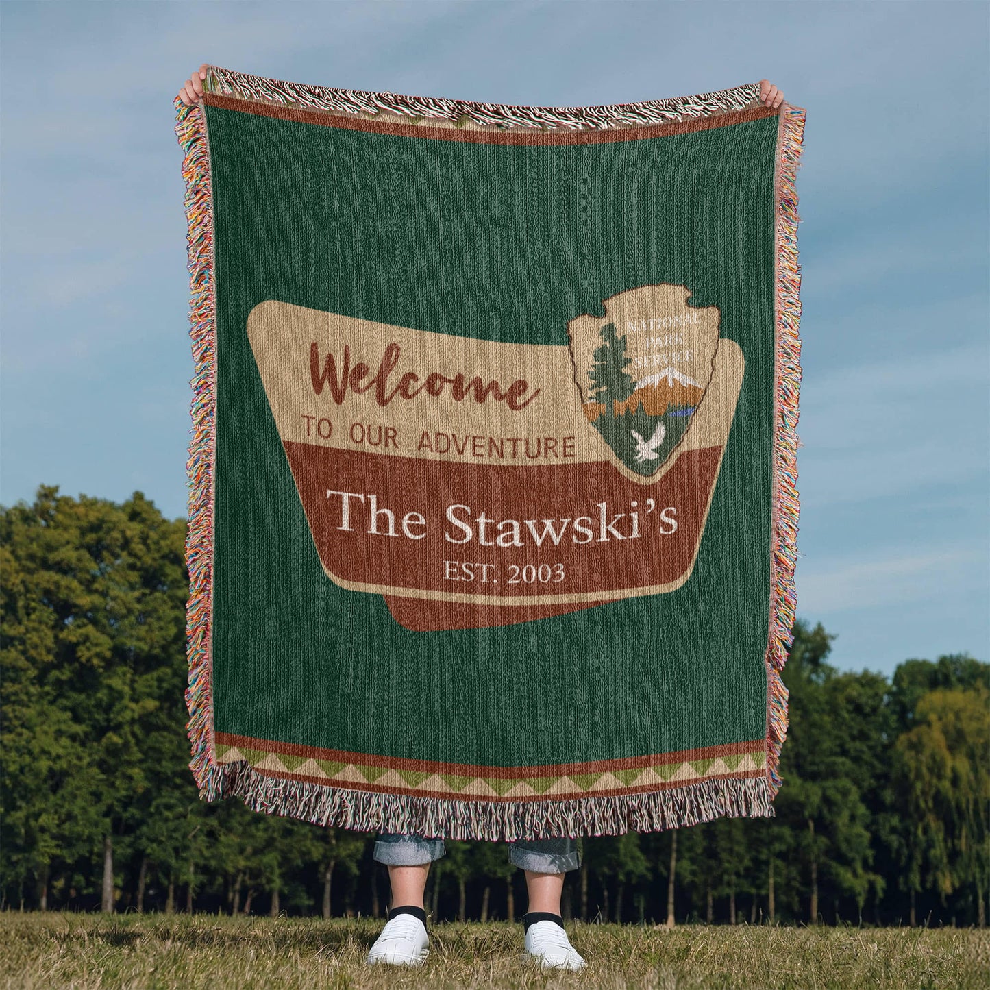 Personalized National Park Camping Woven Blanket Custom Family Adventure Throw