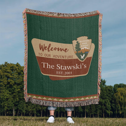 Personalized National Park Camping Woven Blanket Custom Family Adventure Throw