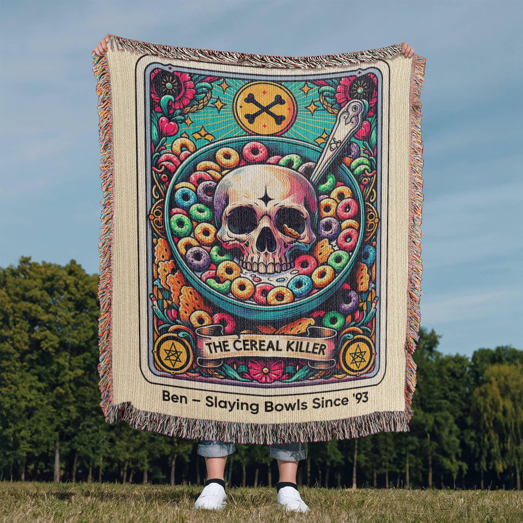 Personalized Cereal Killer Tarot Card Woven Blanket – Custom Funny Gift, Fleece/Sherpa Throw