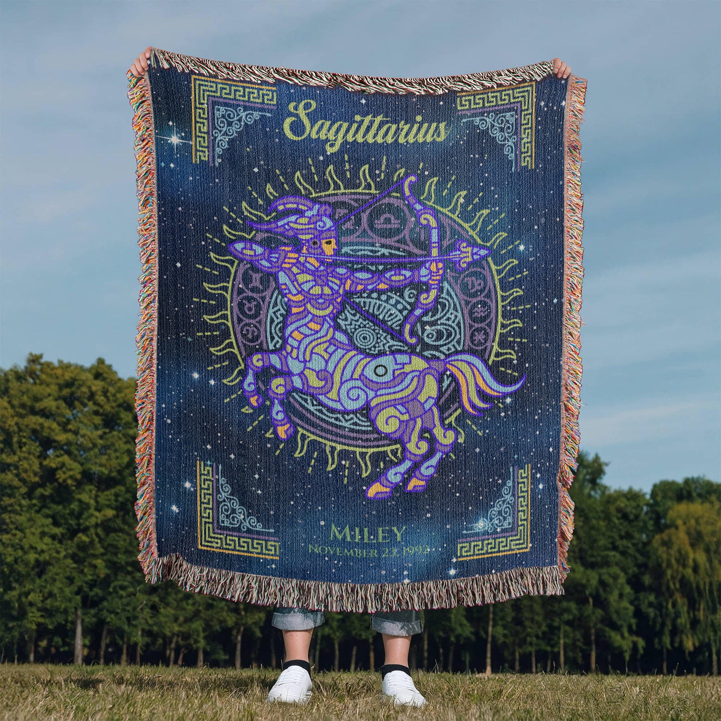 Personalized Sagittarius Zodiac Woven Blanket Astrology Gift Custom Throw