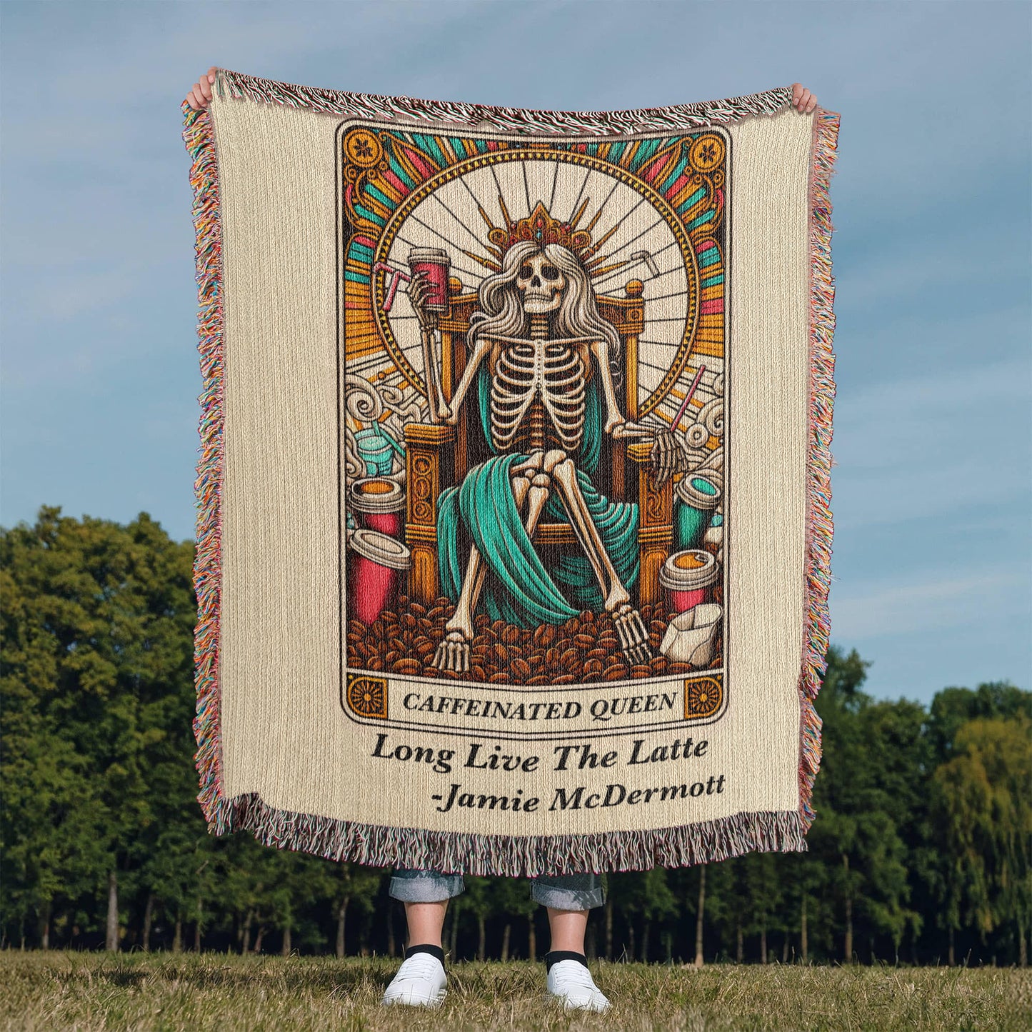 Personalized Caffeinated Queen Tarot Card Woven Blanket Custom Gift Throw