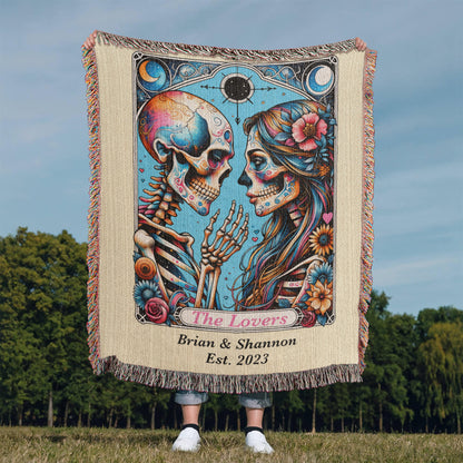 Personalized The Lovers Tarot Card Woven Blanket Custom Couple Gift Throw