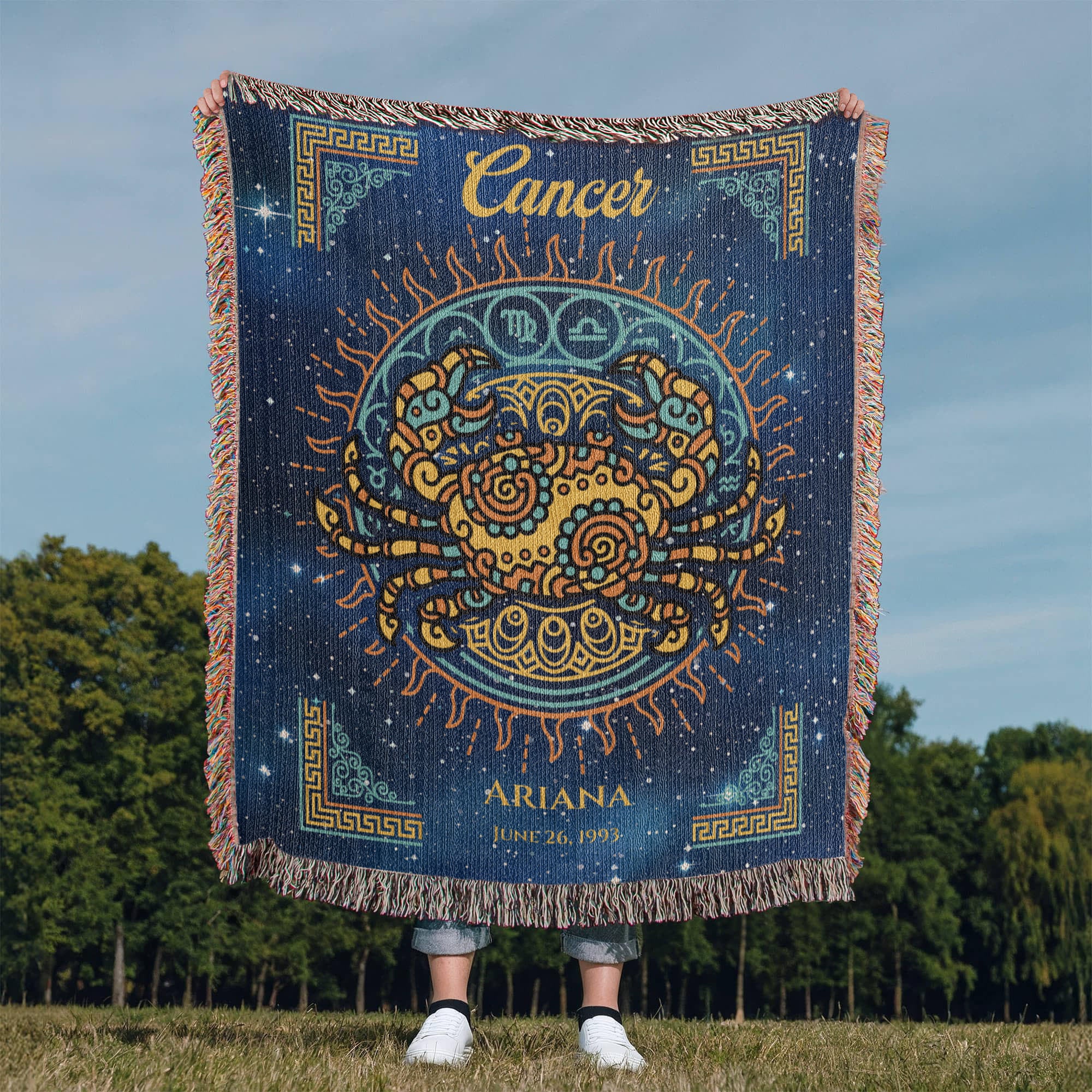 Personalized Cancer Zodiac Woven Blanket – Astrology Gift, Custom Fleece/Sherpa Throw