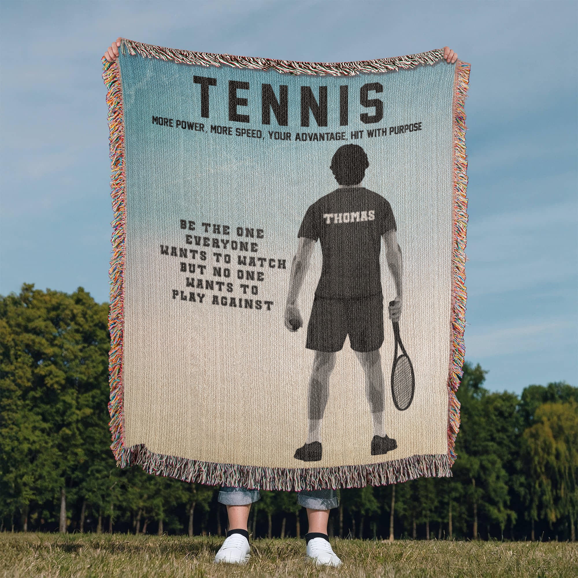 Personalized Boys Tennis Woven Blanket – Custom Tennis Gift, Fleece/Sherpa Throw