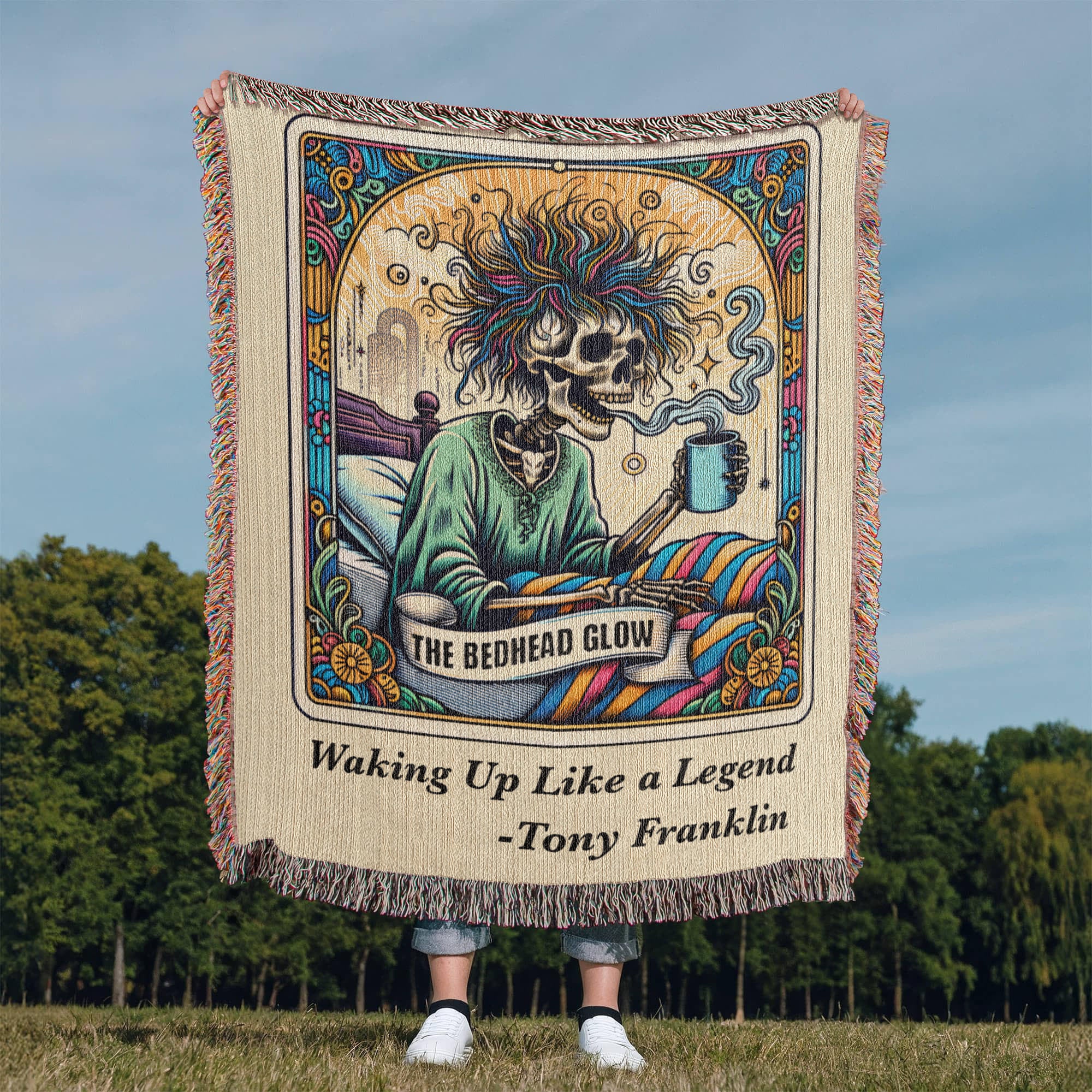 Personalized Bedhead Glow Tarot Card Woven Blanket – Custom Skeleton Gift, Fleece/Sherpa Throw