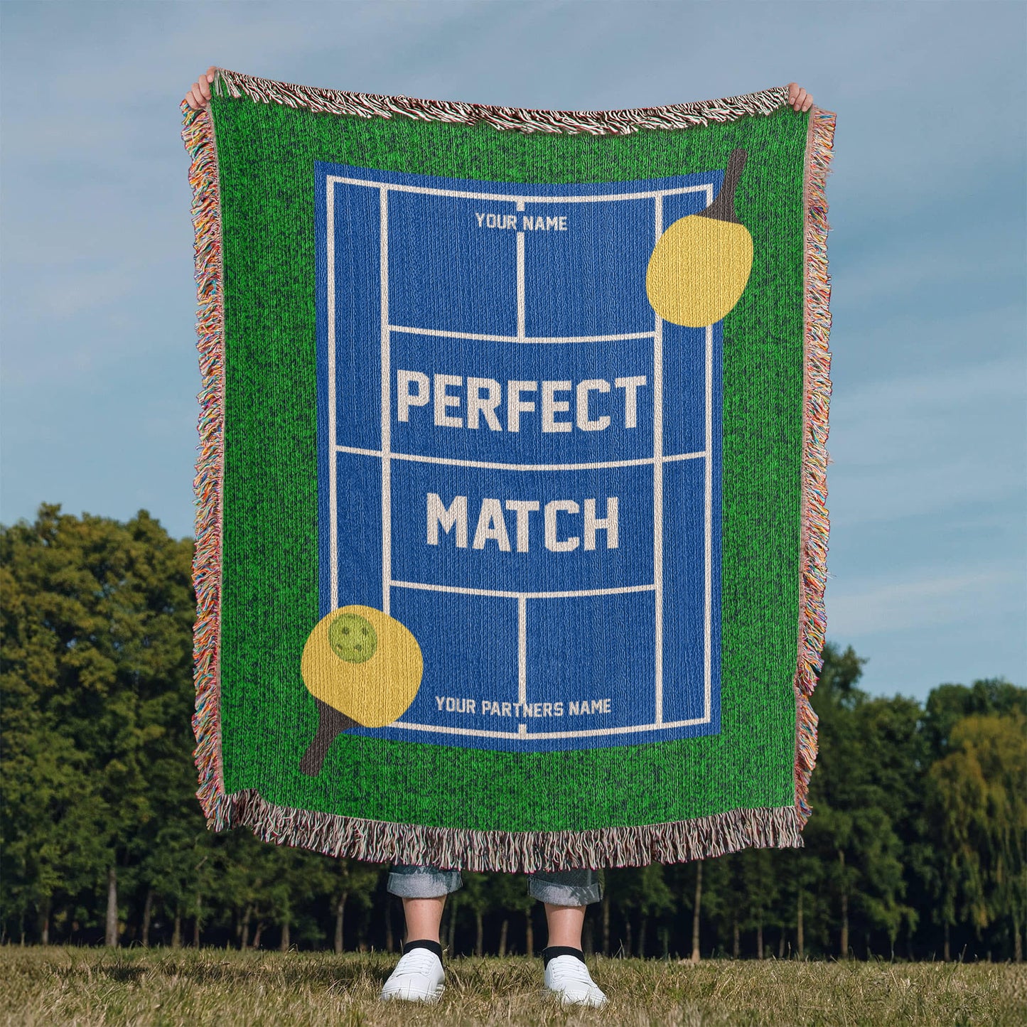 Personalized Pickleball Woven Blanket Couples Pickleball Gift Custom Throw