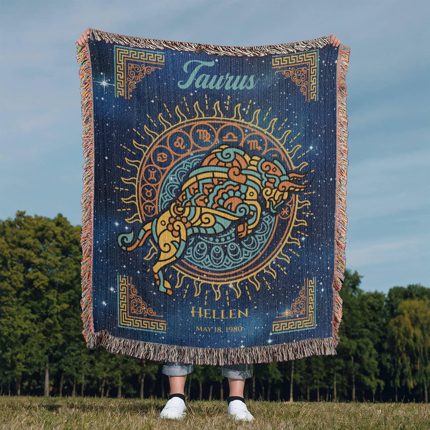 Personalized Taurus Zodiac Woven Blanket Astrology Gift Custom Throw