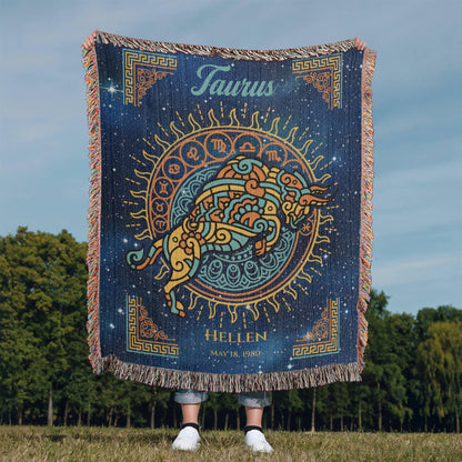 Personalized Taurus Zodiac Woven Blanket Astrology Gift Custom Throw