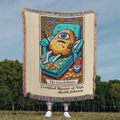 Personalized Couch Potato Tarot Card Woven Blanket Custom Lazy Day Gift Throw
