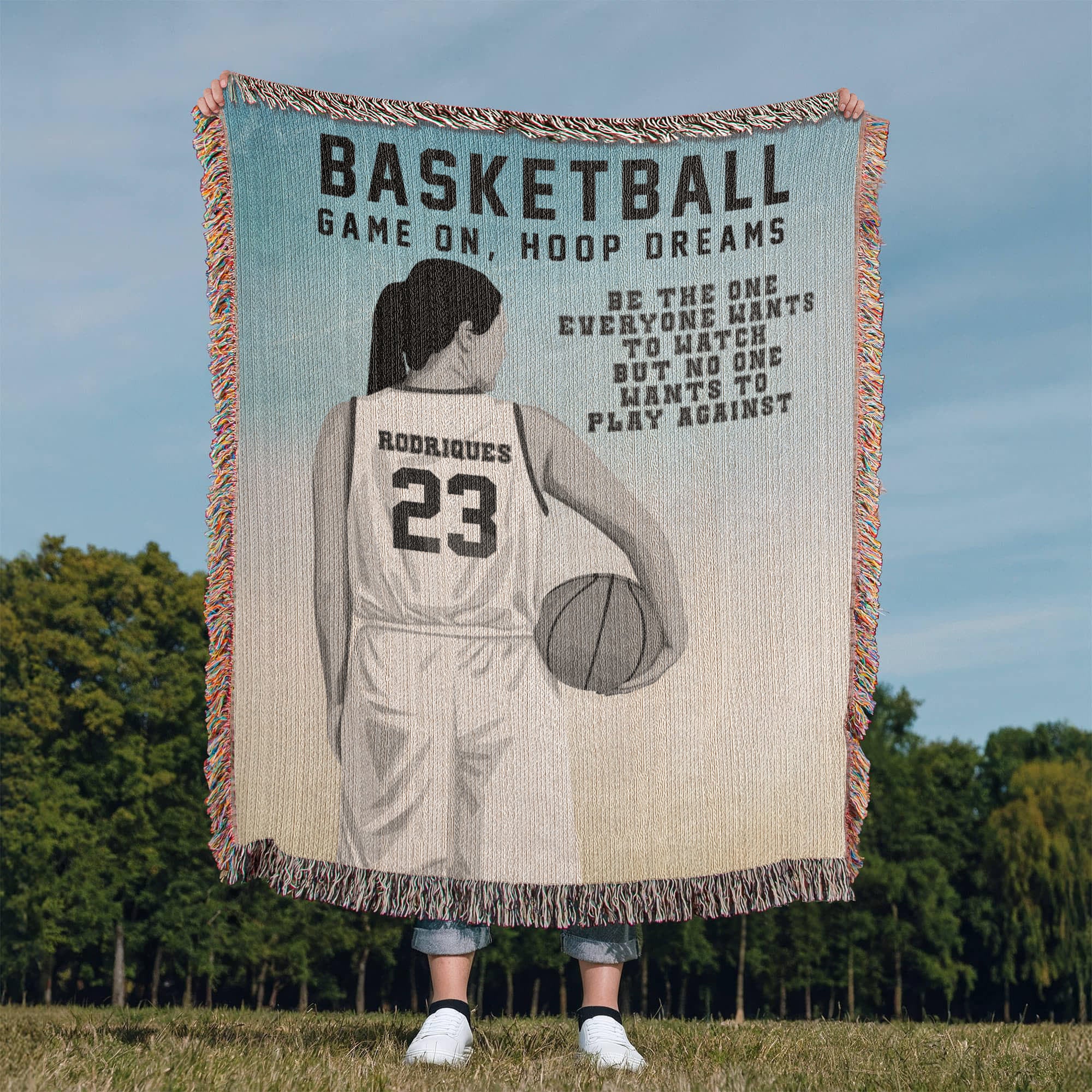 Personalized Girls Basketball Woven Blanket – Custom Baller Gift, Fleece/Sherpa Throw