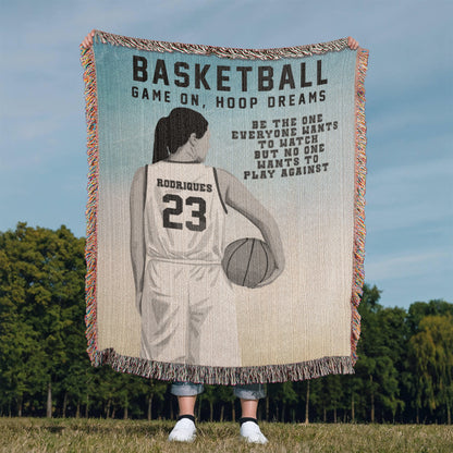 Personalized Girls Basketball Woven Blanket Custom Baller Gift Throw