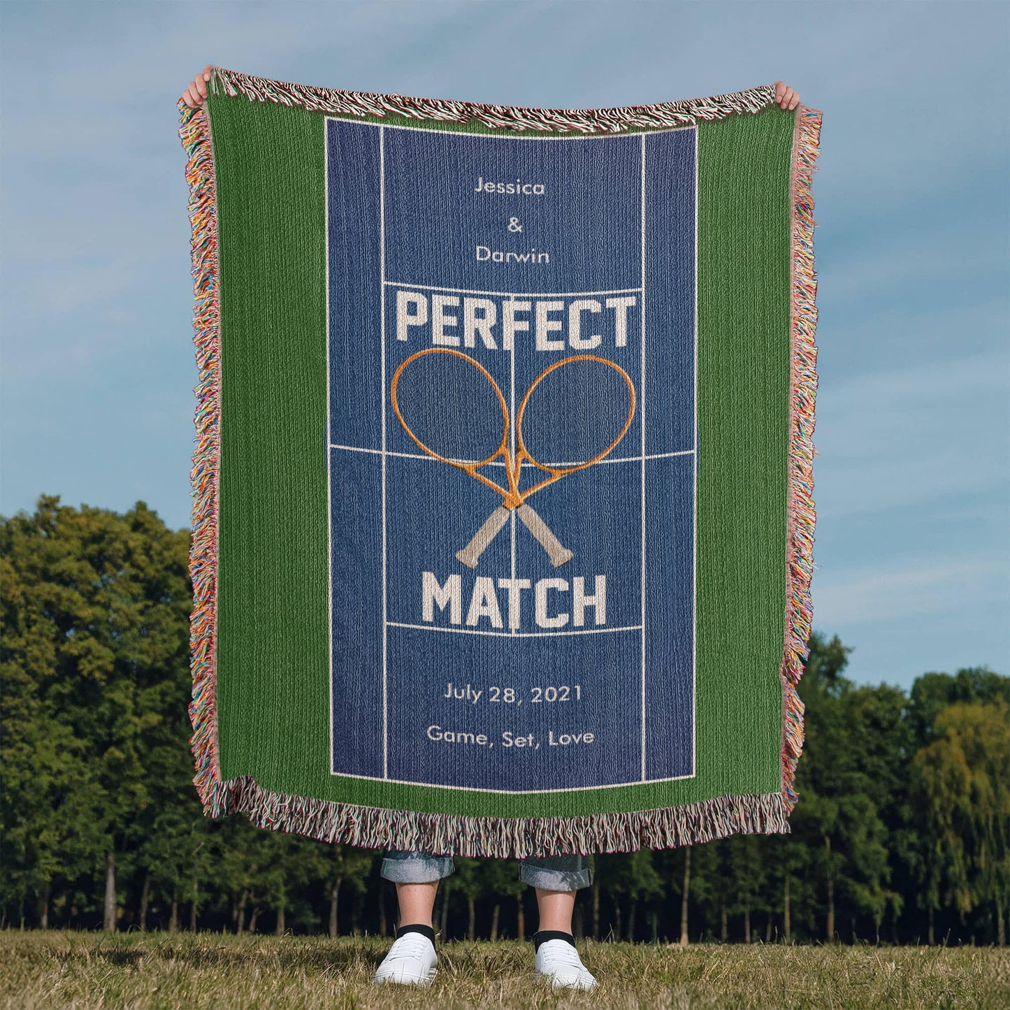 Personalized Tennis Woven Blanket Couples Tennis Gift Custom Throw
