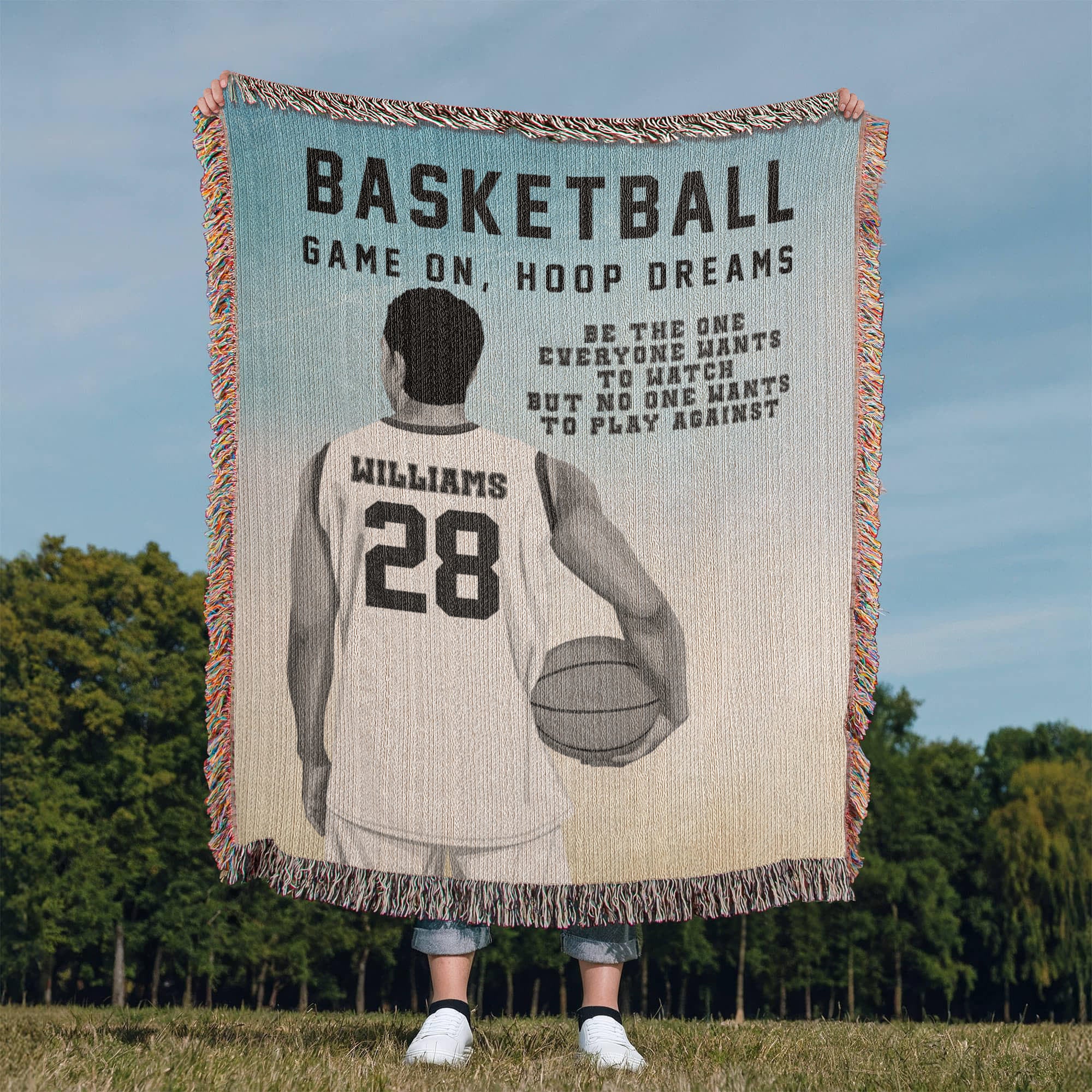 Personalized Basketball Woven Blanket – Boys Basketball Gift, Custom Fleece/Sherpa Throw
