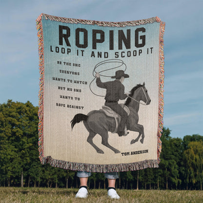Personalized Roping Cowboy Woven Blanket Rodeo Gift Custom Throw