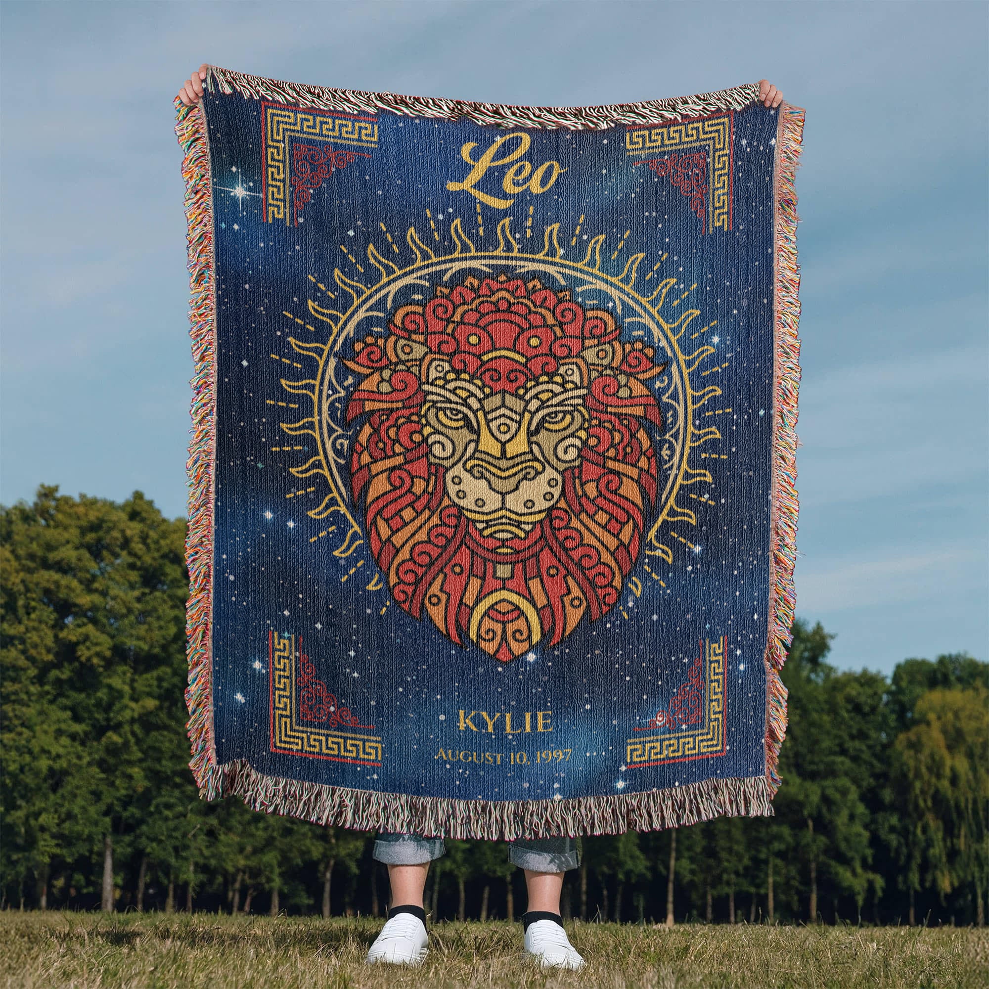 Personalized Leo Zodiac Woven Blanket – Astrology Gift, Custom Fleece/Sherpa Throw