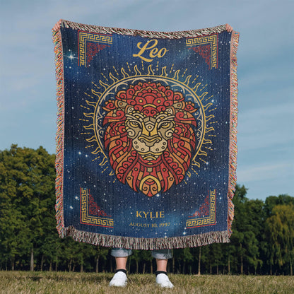Personalized Leo Zodiac Woven Blanket Astrology Gift Custom Throw