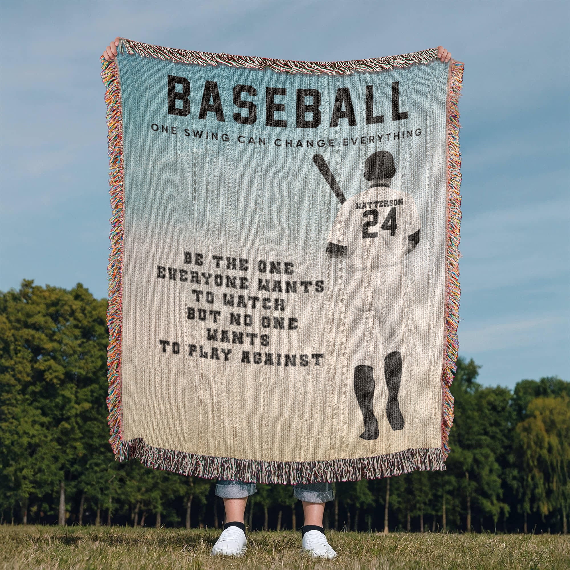 Personalized Baseball Woven Blanket – Boys Baseball Gift, Custom Fleece/Sherpa Throw