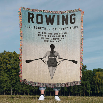 Personalized Womens Rowing Woven Blanket Custom Rower Gift Throw