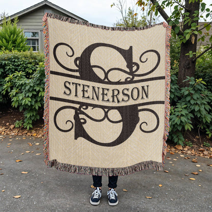 Personalized Swirled Monogram Family Name Woven Blanket Throw – Custom Home Gift