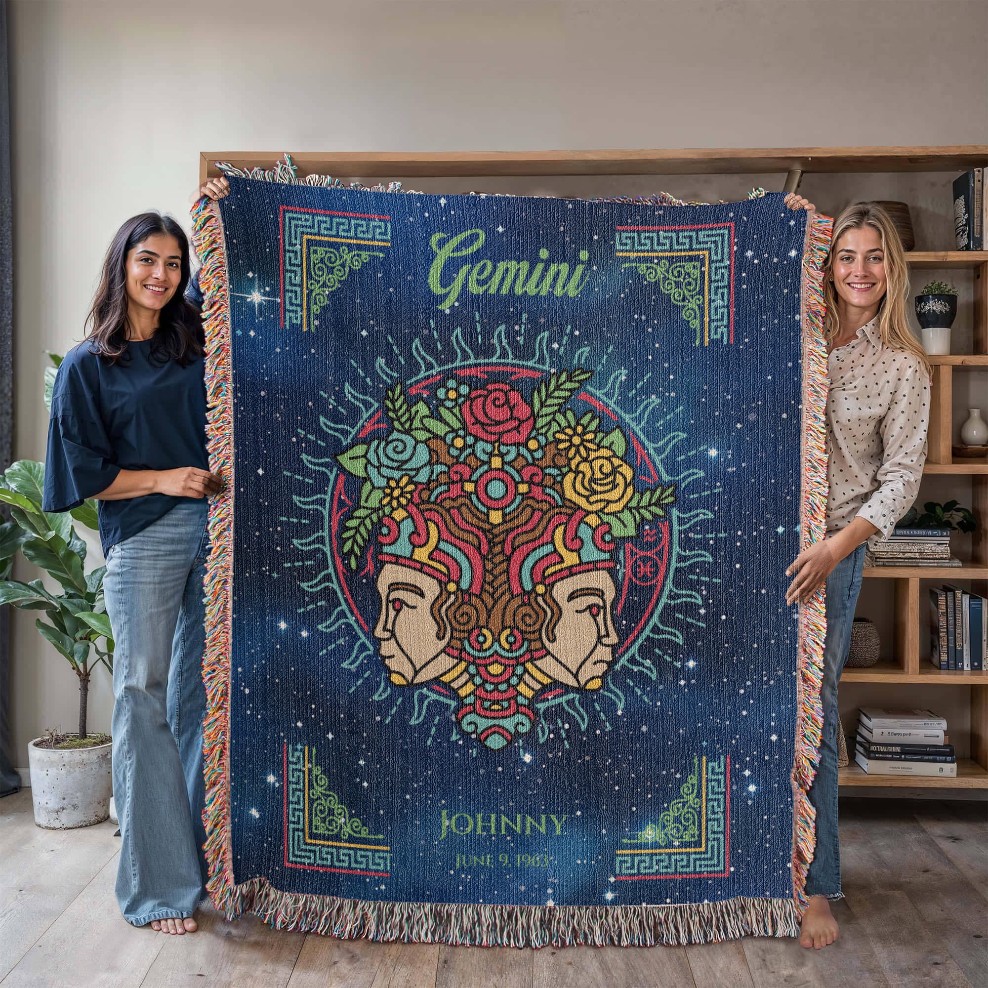 Personalized Gemini Zodiac Woven Blanket – Astrology Gift, Custom Fleece/Sherpa Throw