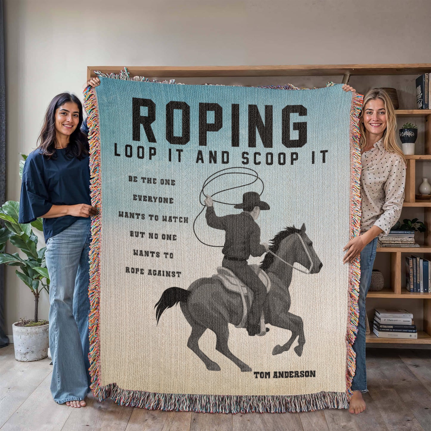 Personalized Roping Cowboy Woven Blanket Rodeo Gift Custom Throw