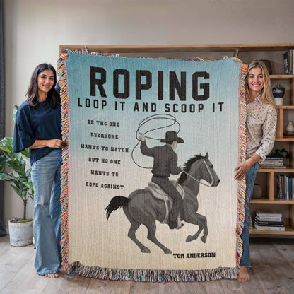 Personalized Roping Cowboy Woven Blanket Rodeo Gift Custom Throw