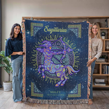 Personalized Sagittarius Zodiac Woven Blanket Astrology Gift Custom Throw