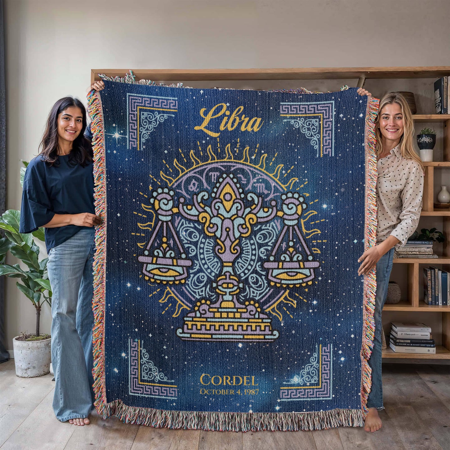 Personalized Libra Zodiac Woven Blanket Astrology Gift Custom Throw