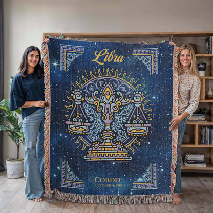 Personalized Libra Zodiac Woven Blanket Astrology Gift Custom Throw