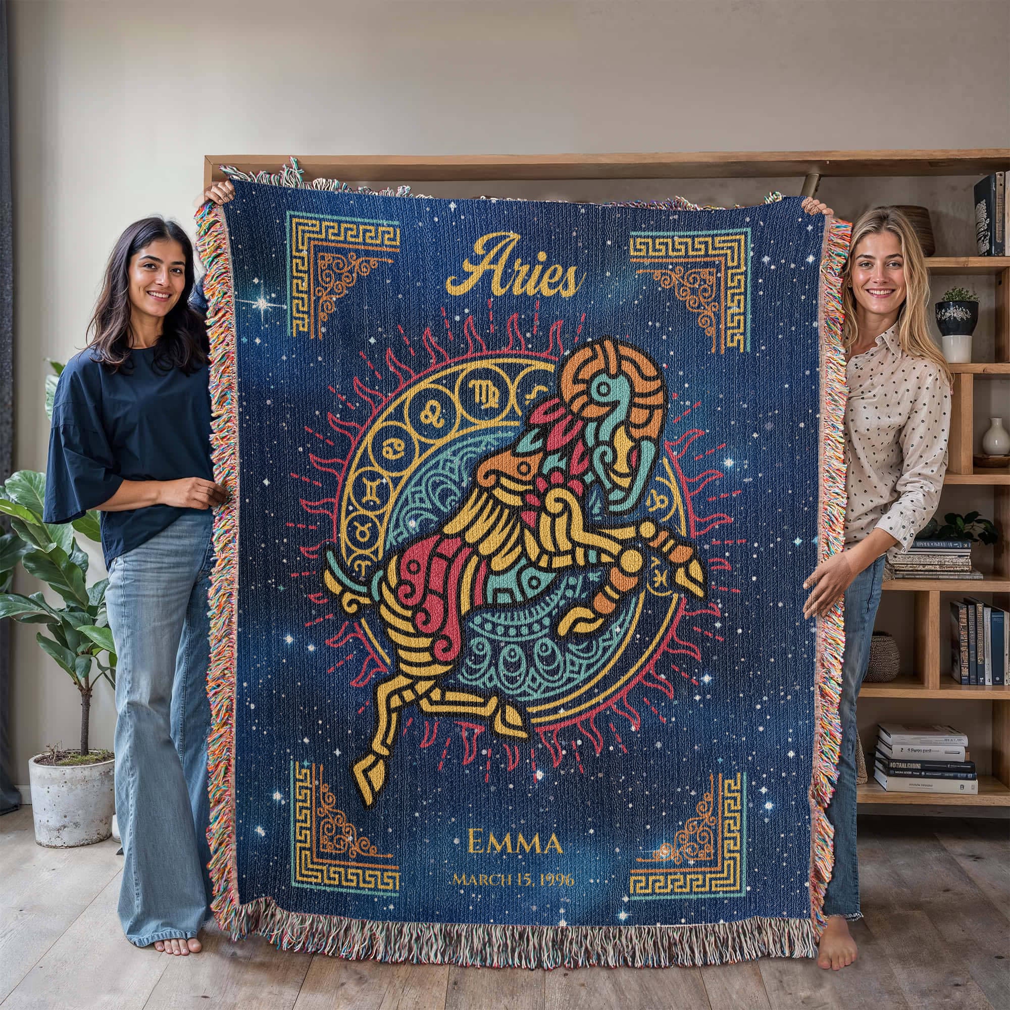 Personalized Aries Zodiac Woven Blanket – Astrology Gift, Custom Fleece/Sherpa Throw