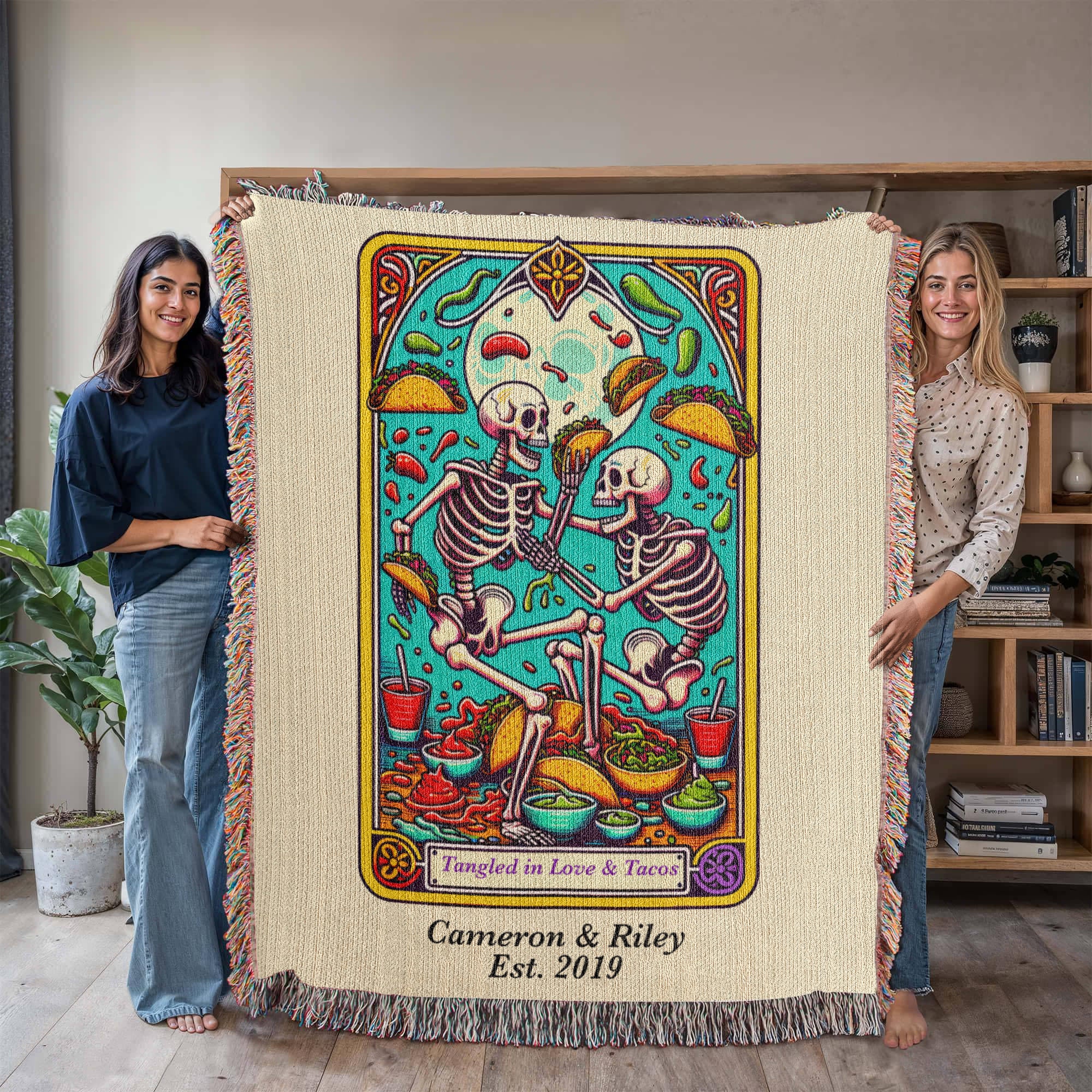 Personalized Love and Tacos Tarot Card Woven Blanket – Custom Couple Gift, Fleece/Sherpa Throw