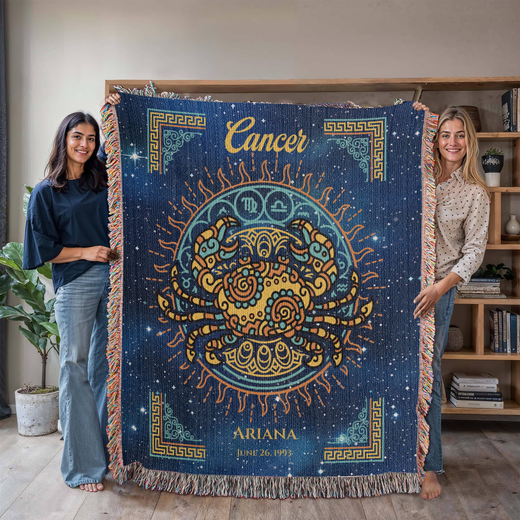 Personalized Cancer Zodiac Woven Blanket – Astrology Gift, Custom Fleece/Sherpa Throw