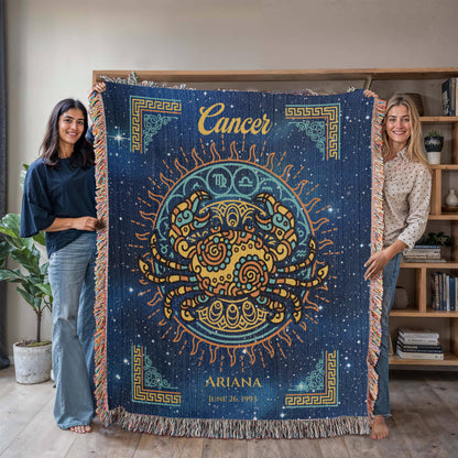 Personalized Cancer Zodiac Woven Blanket Astrology Gift Custom Throw