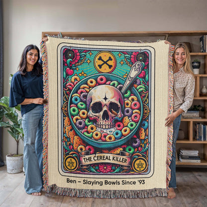Personalized Cereal Killer Tarot Card Woven Blanket Custom Funny Gift Throw