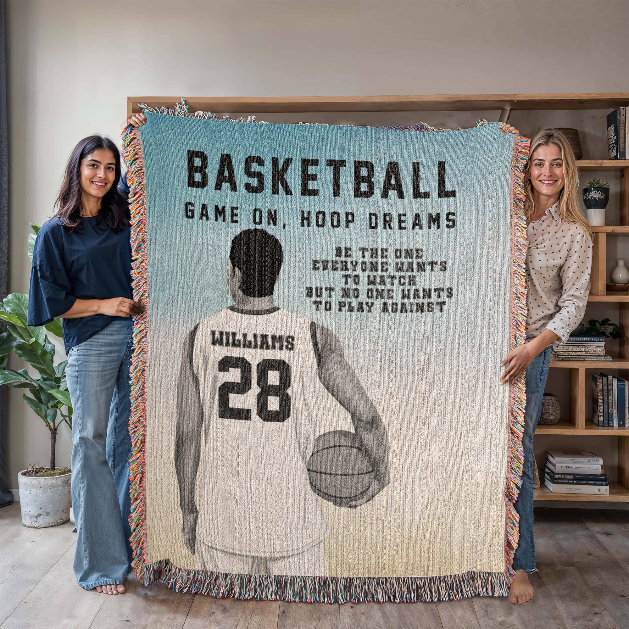 Personalized Basketball Woven Blanket – Boys Basketball Gift, Custom Fleece/Sherpa Throw