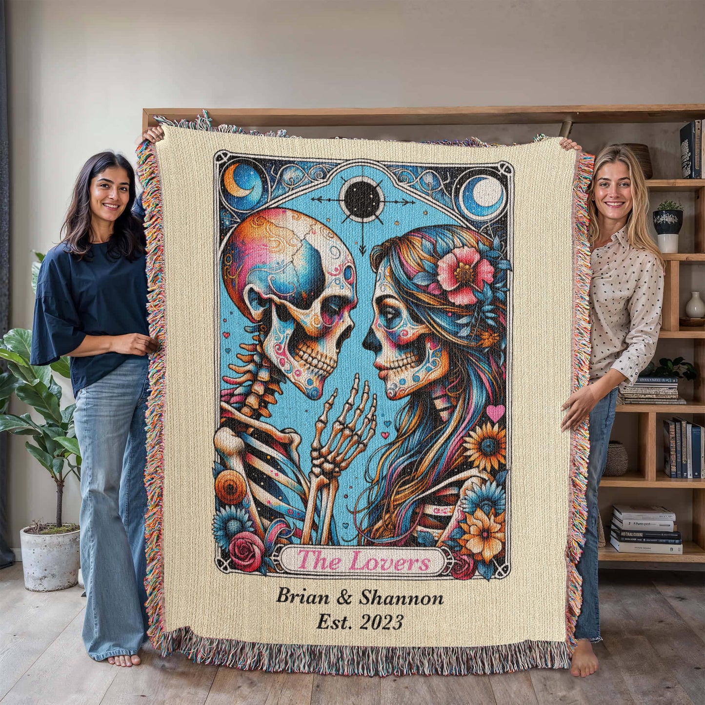 Personalized The Lovers Tarot Card Woven Blanket Custom Couple Gift Throw