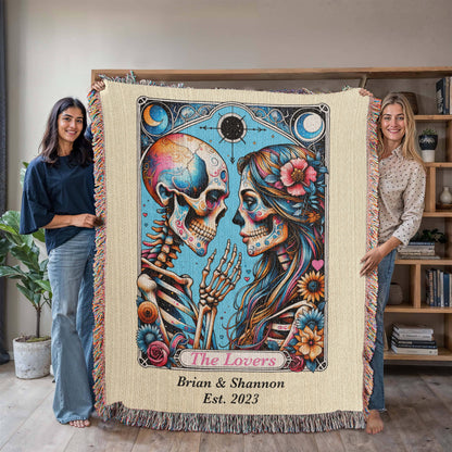 Personalized The Lovers Tarot Card Woven Blanket Custom Couple Gift Throw