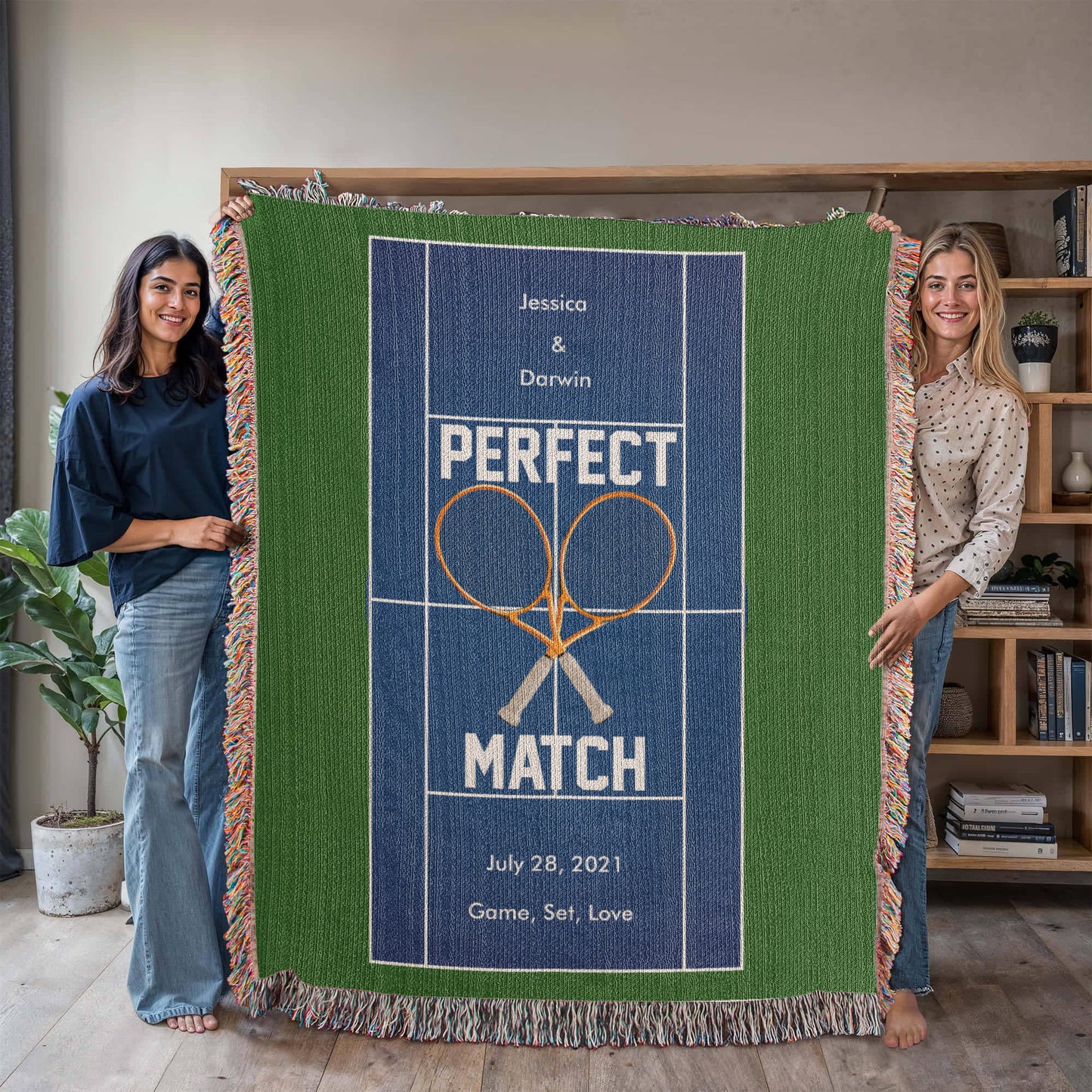 Personalized Tennis Woven Blanket Couples Tennis Gift Custom Throw