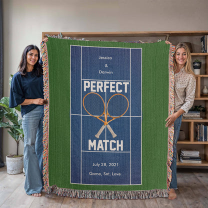 Personalized Tennis Woven Blanket Couples Tennis Gift Custom Throw