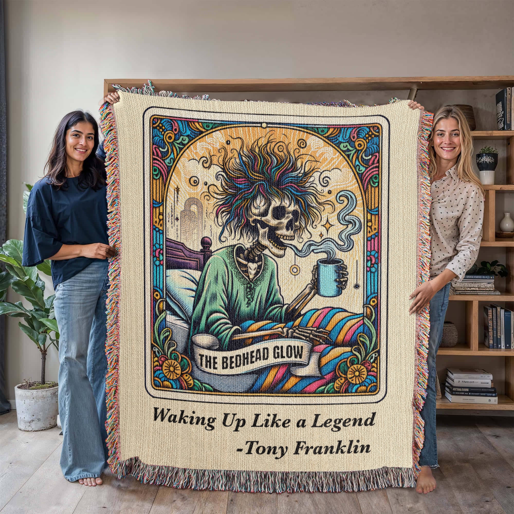 Personalized Bedhead Glow Tarot Card Woven Blanket – Custom Skeleton Gift, Fleece/Sherpa Throw